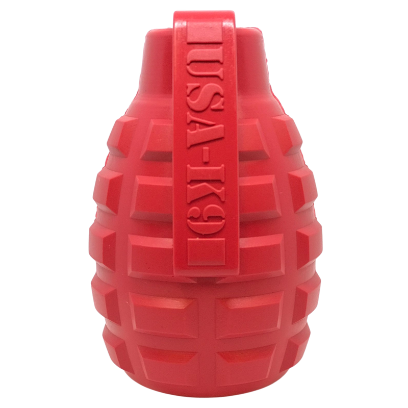 SodaPup USA-K9 Grenade rubber dog chew toy, red